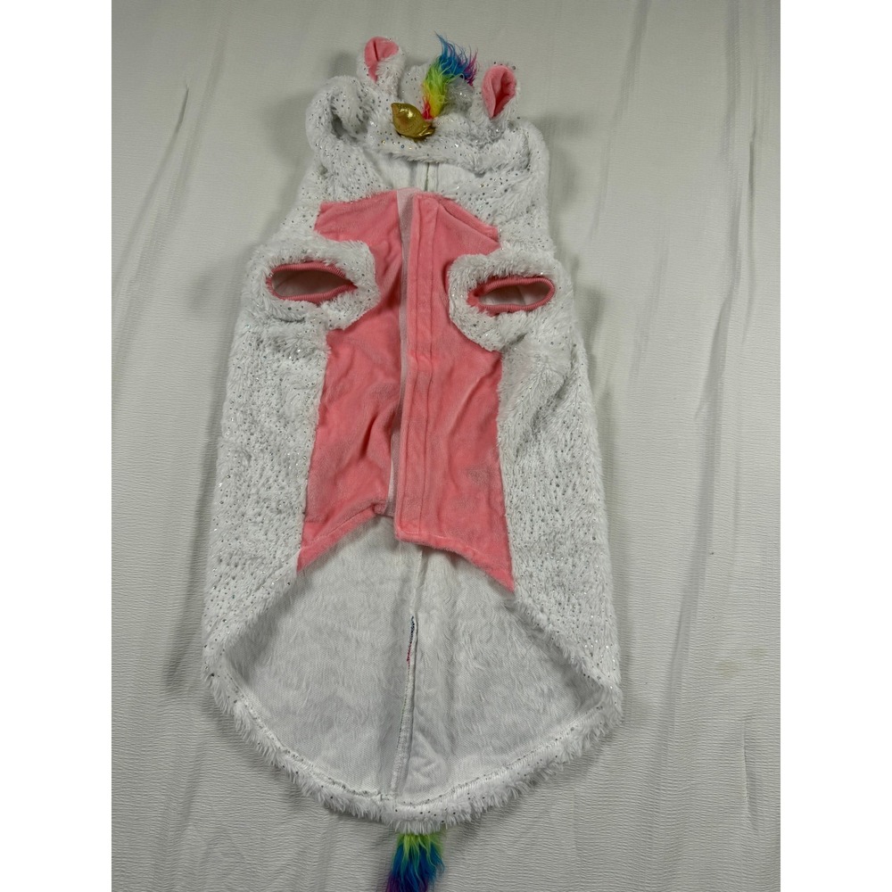 Woof Pet Unicorn Costume White Pink Rainbow Faux Fur Gold Horn Size XL